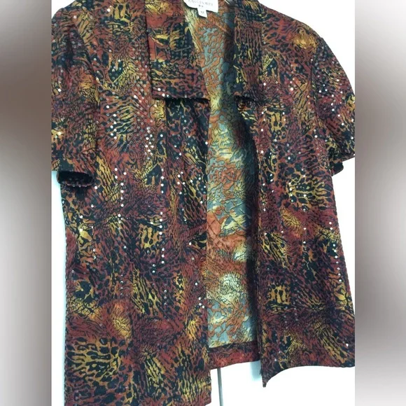 Miss Dorby vintage women’s size 12 open top collar sequin snake print pattern - Picture 6 of 8